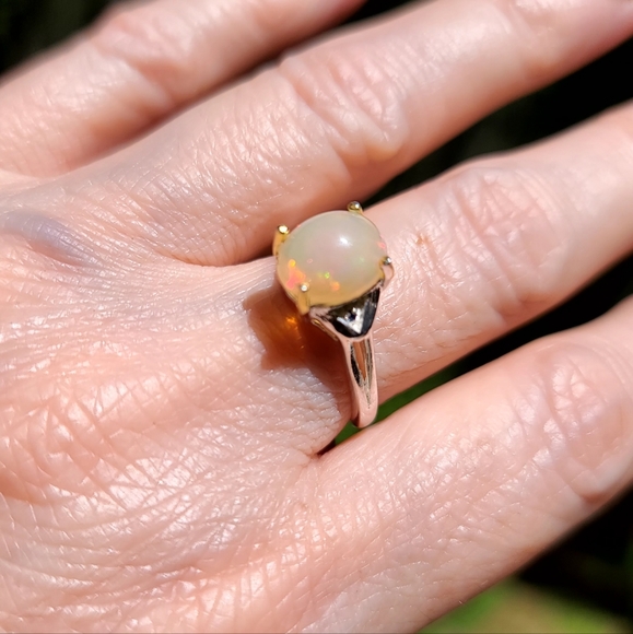 Crisp LARGE opal & blue Spinel Sterling solitaire ring sz7.5 - Picture 6 of 8